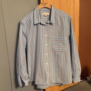 LOFT Women’s Casual Blue and White Striped Shirt